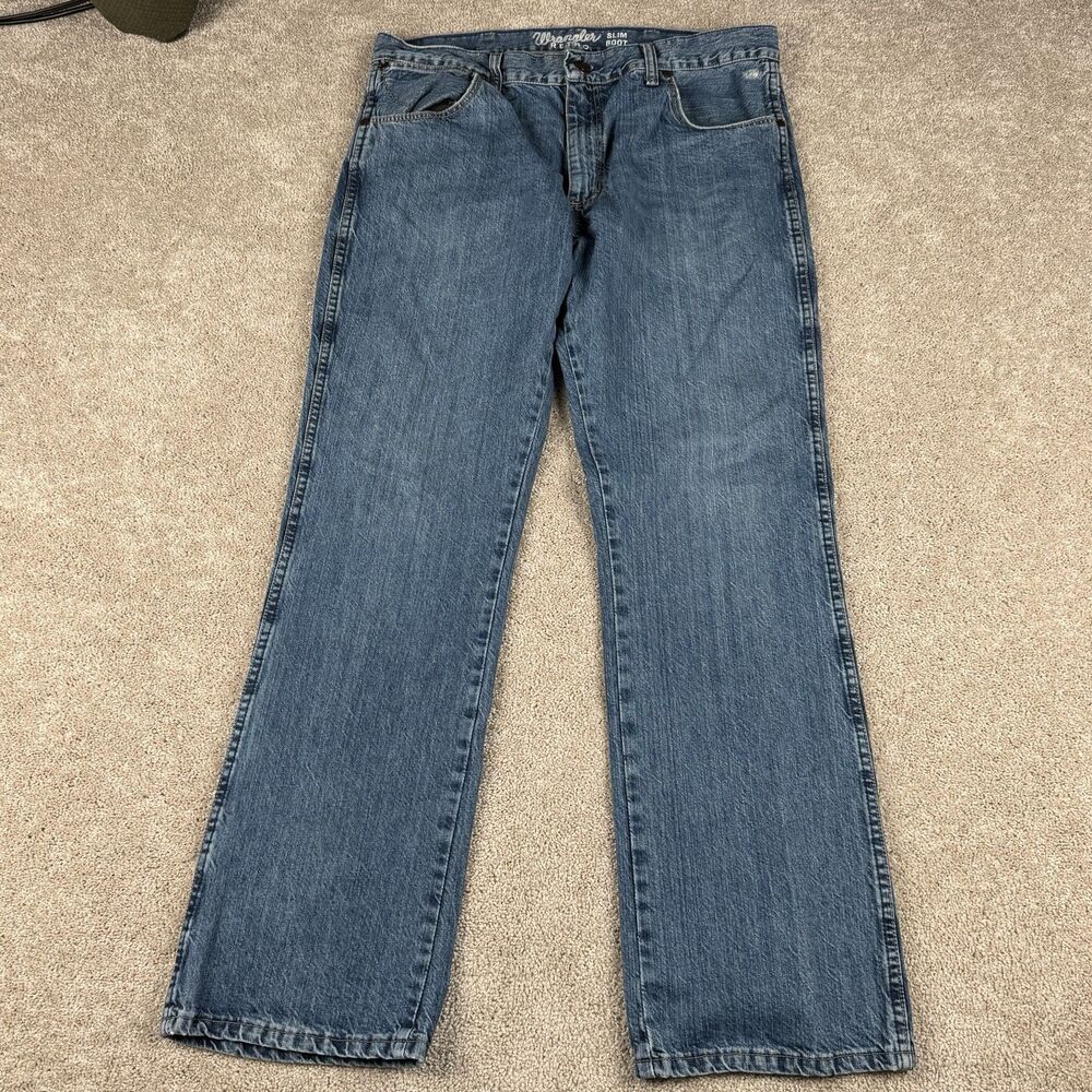 Wrangler Retro Jeans Mens Size 36x32 Blue Denim Slim Boot Western Workwear Rodeo